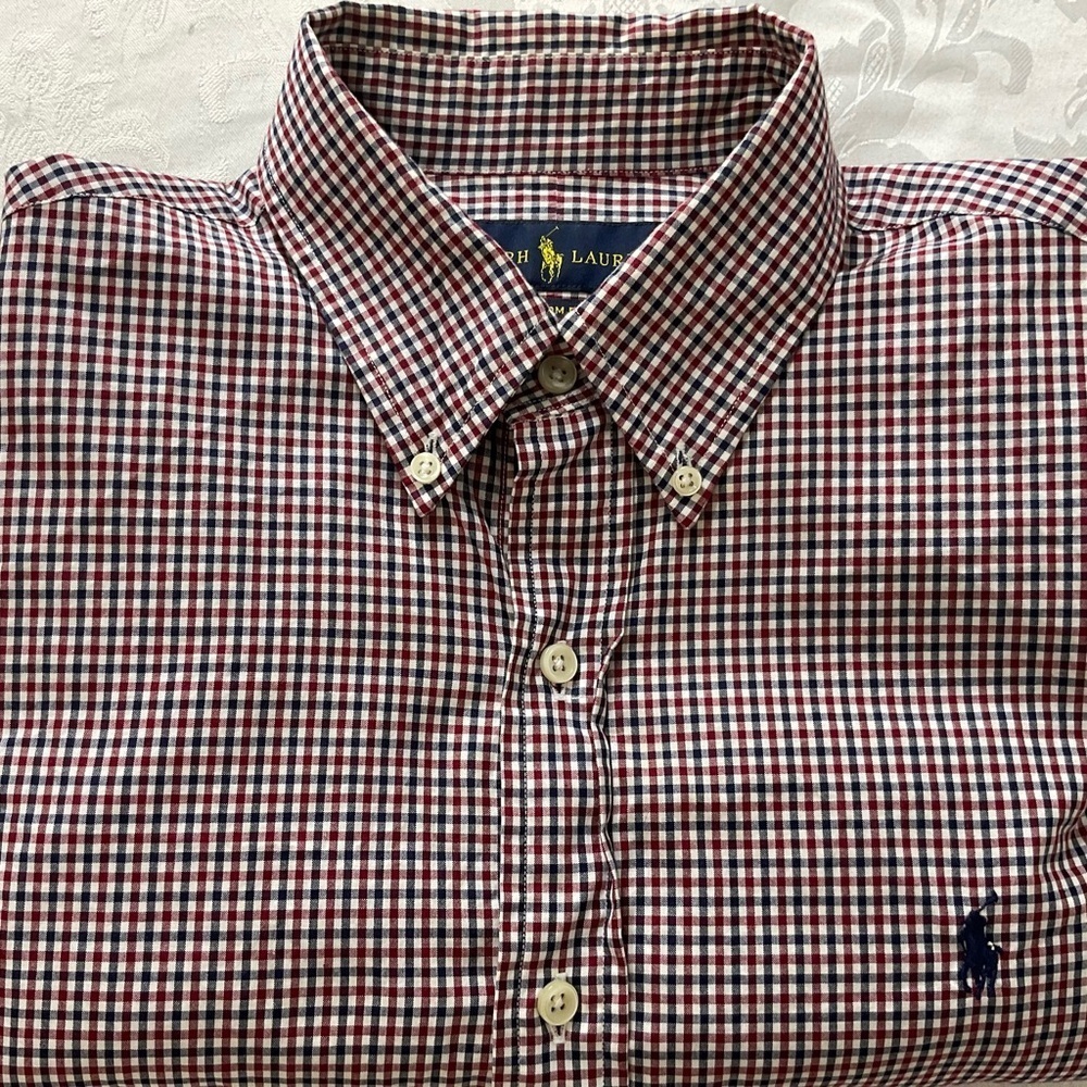 Ralph Lauren Blue Label Shirt Mens Medium Slim Fit Gingham Pony Long Sleeve